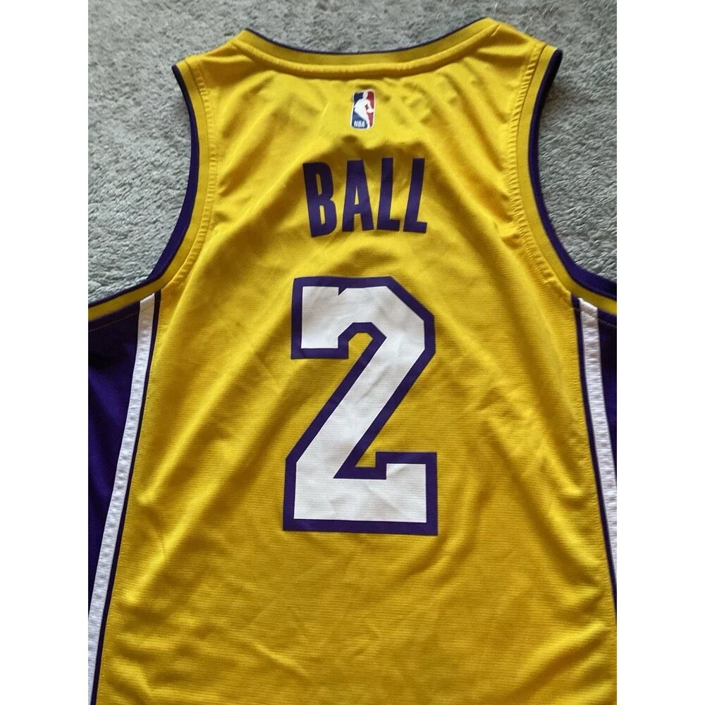 NIKE LONZO BALL LOS ANGELES LAKERS YELLOW NBA SWINGMAN NIKE JERSEY MENS Small